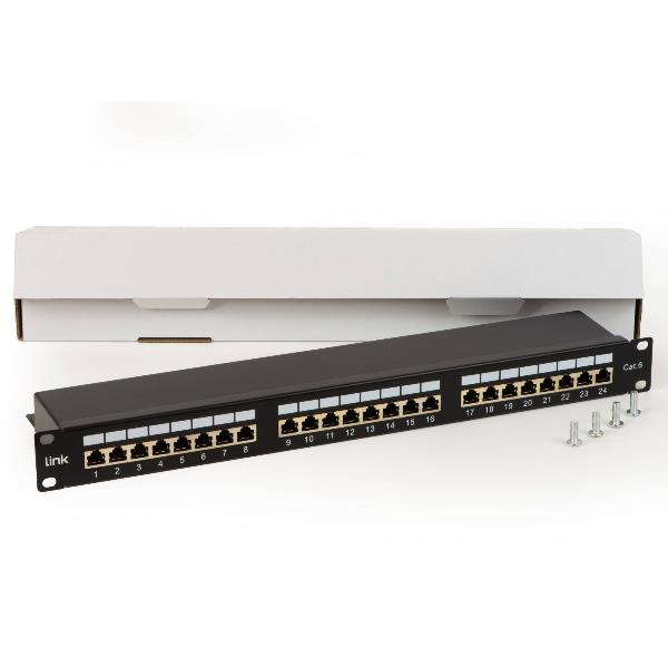 NEO PANNELLO PATCH PER RETI CON 24 PORTE RJ45 CAT 6 SCHERMATO 19" COLORE NERO