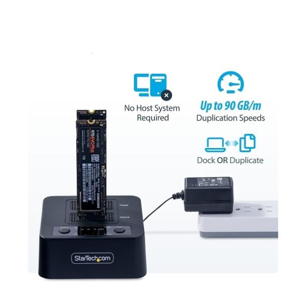 Duplicatore di unità M.2 NVMe 1:1, clonatore autonomo di dischi SSD M.2 fino a 90 GBpm, dock USB 3.2 20Gbps per drive M.2 a doppio alloggiamento, cavi USB-C/A inclusi 5