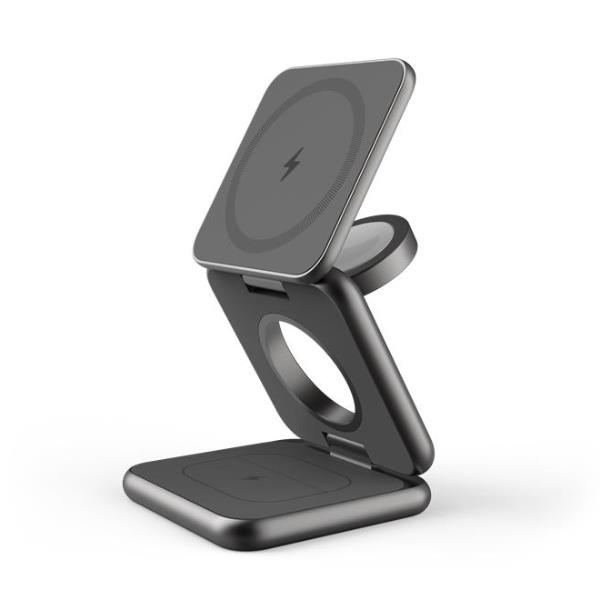 MAGFOLD3IN1 - Caricabatteria wireless 3in1, Tecnologia Magsafe, ricarica fino a 3 dispositivi, potenza massima 15 Watt, pieghevole 2