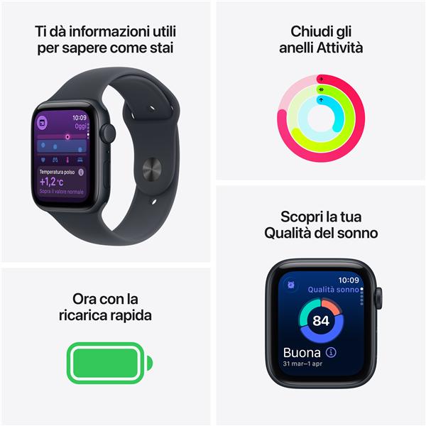 Apple Watch SE 3 GPS + Cellular, Cassa 44 mm in alluminio mezzanotte con Cinturino Sport mezzanotte - M/L 7