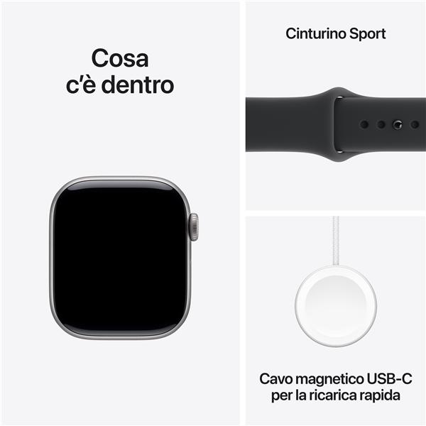 Apple Watch Series 11 GPS, Cassa 42 mm in alluminio grigio siderale con Cinturino Sport nero - S/M 2