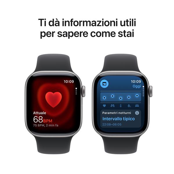 Apple Watch Series 11 GPS, Cassa 42 mm in alluminio grigio siderale con Cinturino Sport nero - S/M 9