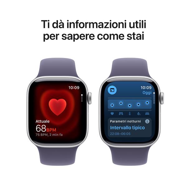 Apple Watch Series 11 GPS, Cassa 42 mm in alluminio color argento con Cinturino Sport viola nebbia - S/M 2