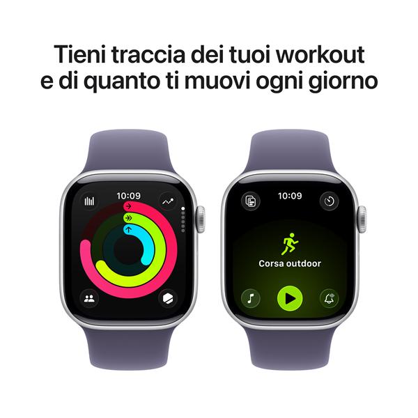 Apple Watch Series 11 GPS, Cassa 42 mm in alluminio color argento con Cinturino Sport viola nebbia - S/M 3