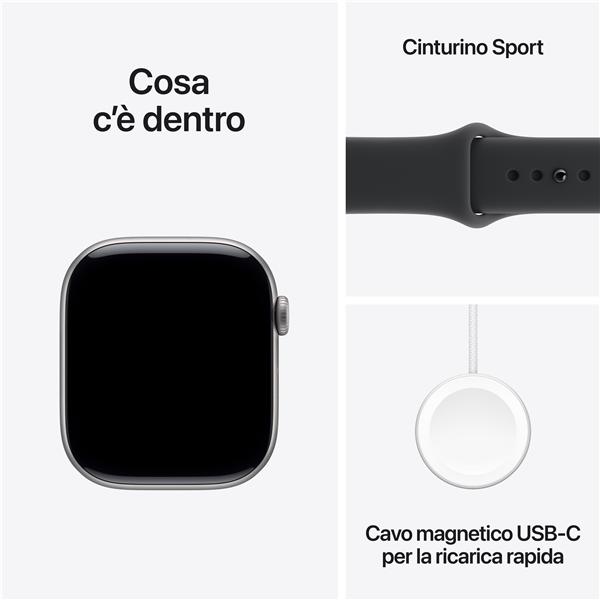 Apple Watch Series 11 GPS, Cassa 46 mm in alluminio grigio siderale con Cinturino Sport nero - M/L 3