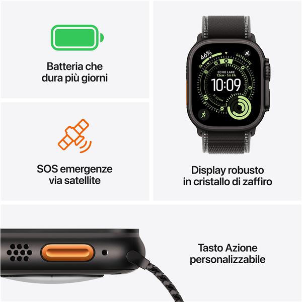 Apple Watch Ultra 3 GPS + Cellular, Cassa 49 mm in titanio naturale con Cinturino Ocean blu salmastro 4
