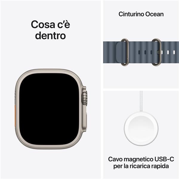 Apple Watch Ultra 3 GPS + Cellular, Cassa 49 mm in titanio naturale con Cinturino Ocean blu salmastro 5