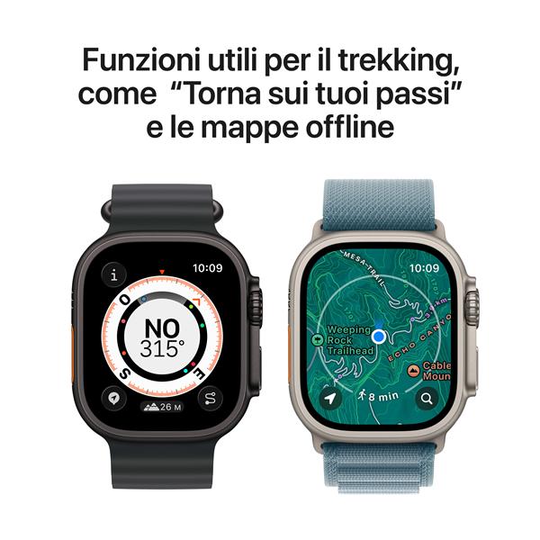 Apple Watch Ultra 3 GPS + Cellular, Cassa 49 mm in titanio naturale con Cinturino Ocean blu salmastro 8
