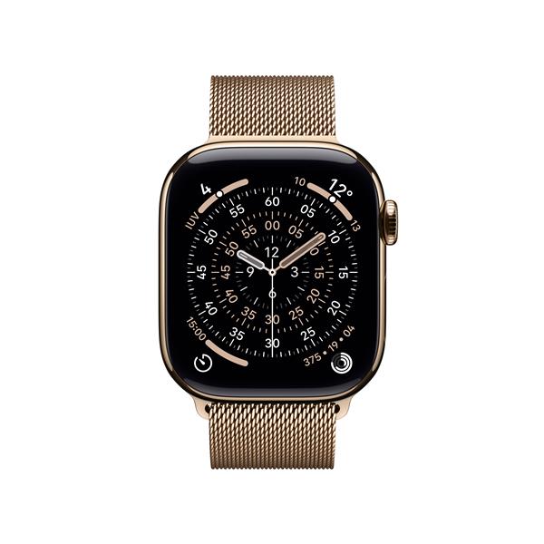Apple Watch Series 11 GPS + Cellular, Cassa 42 mm in titanio color oro con Loop in maglia milanese color oro 2