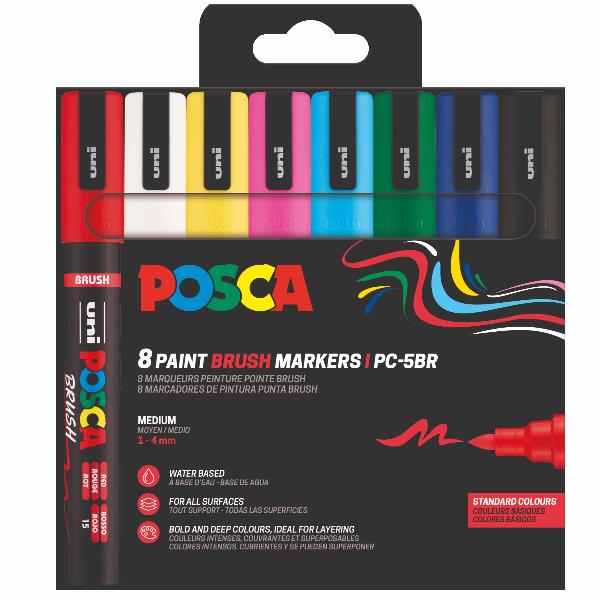 Osama MARCATORE AD ACQUA POSCA BRUSH- Astuccio 8 marcatori