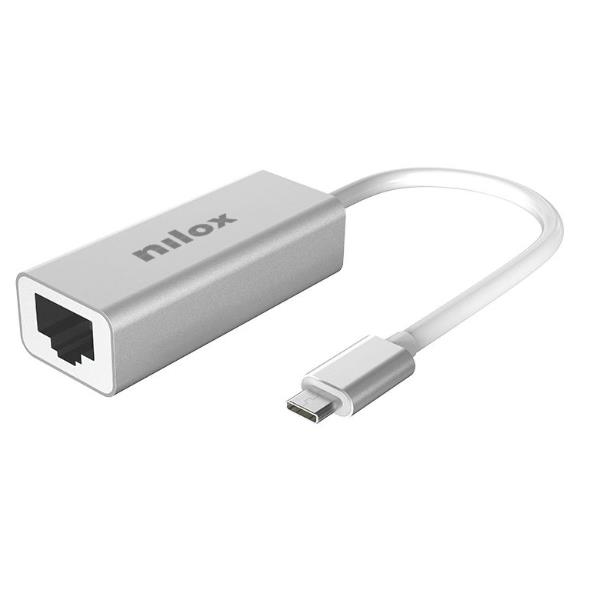 NILOX PC COMPONENTS NILOX TECH - Adattatore con connettore USB-C a connettore RJ45 , velocità fino a 1000 Mbps, compatibile con cavi di rete CAT5E/6
