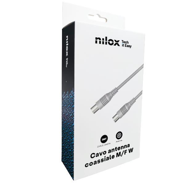 NILOX TECH - Cavo di congiunzione Video Antenna con connettore 9.5 mm a connettore 9.5 mm, maschio a femmina, lunghezza cavo 3 mt, adattatore Maschio–Maschio incluso (Retail pack) 3