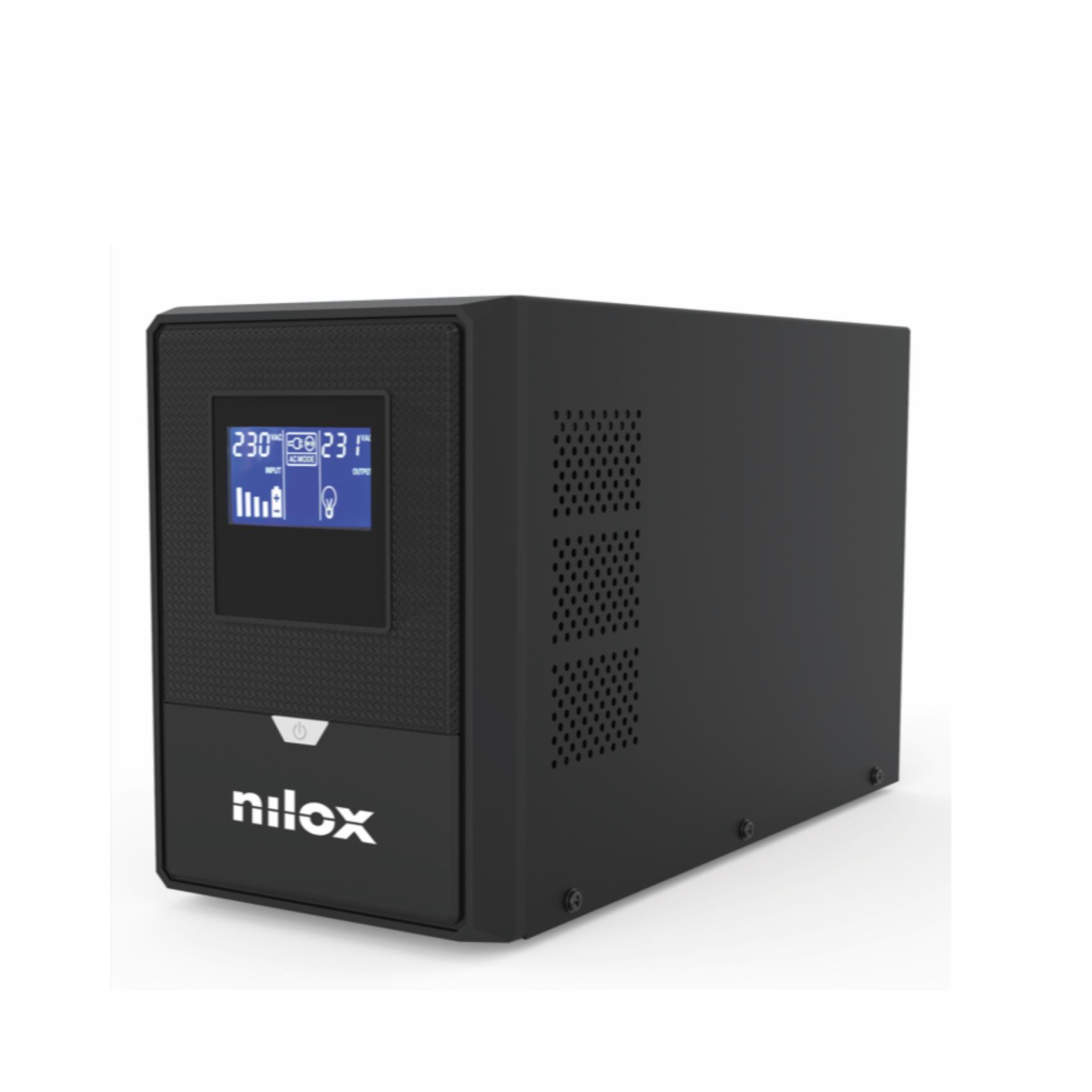NILOX TECH - UPS Premium Line INTERACTIVE PURE SINEWAVE 1500VA, capacità batteria 9Ah, 2 prese Schuko protette da blackout, regolazione automatica della tensione AVR 3