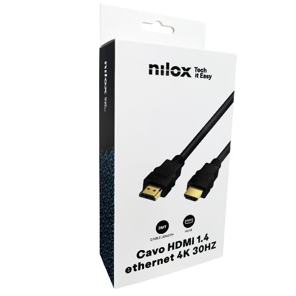 NILOX TECH - Cavo con connettore HDMI 1.4, Ethernet 4k, 30 Hz 30AWG, lunghezza cavo 3 mt, connettori maschio e maschio, Supporto Audio Return Channel (Retail pack) 2