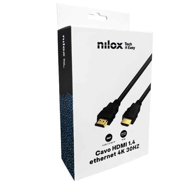 NILOX TECH - Cavo con connettore HDMI 1.4, Ethernet 4k, 30 Hz 30AWG, lunghezza cavo 5 mt, connettori maschio e maschio, Supporto Audio Return Channel (Retail pack) 2