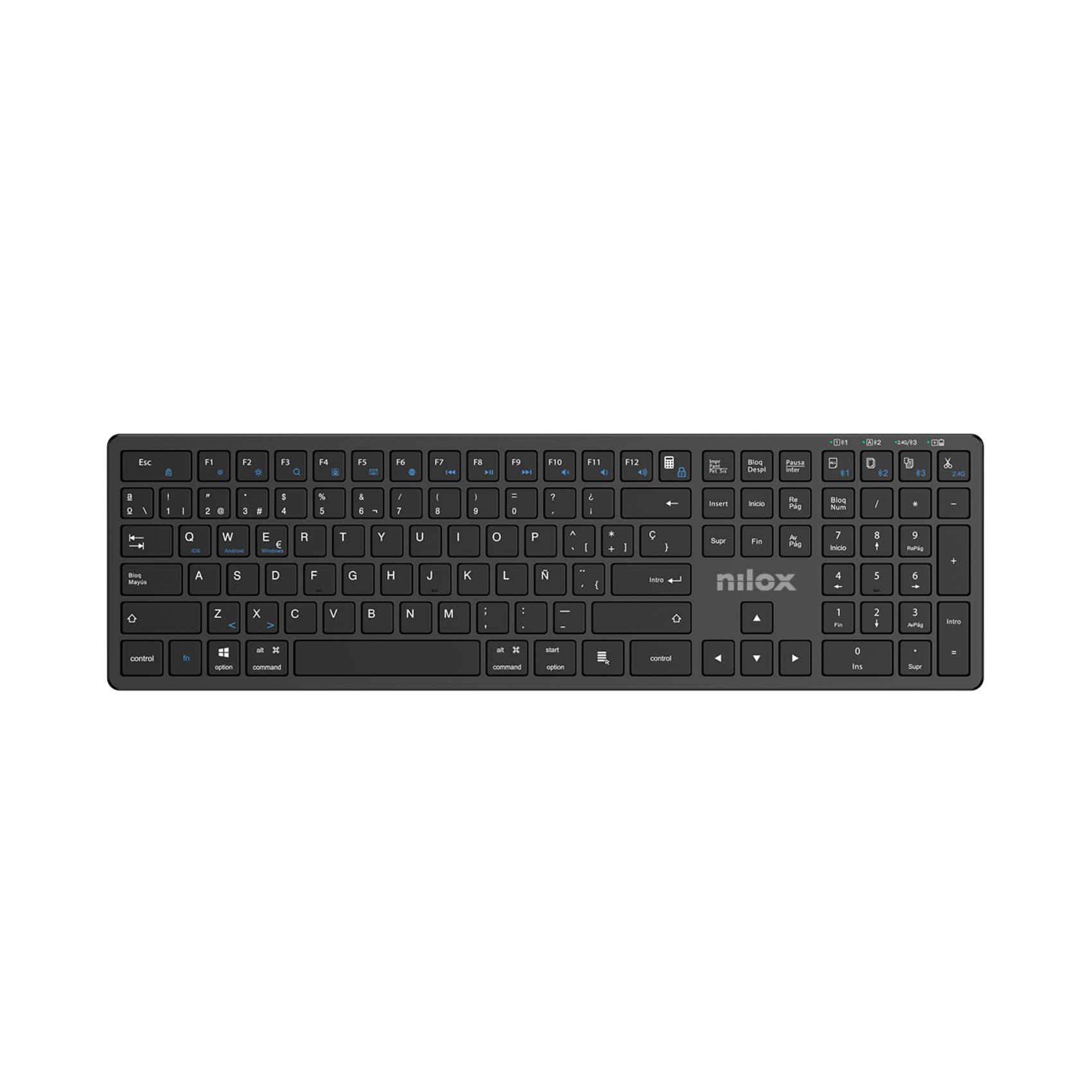 NILOX TECH - Tastiera connessione wireless DUAL (BT 5.2 e Dongle 2.4GHZ), ricaricabile tramite porta USB-C, cavo incluso, 110 tasti, layout italiano, connessione simultanea 2