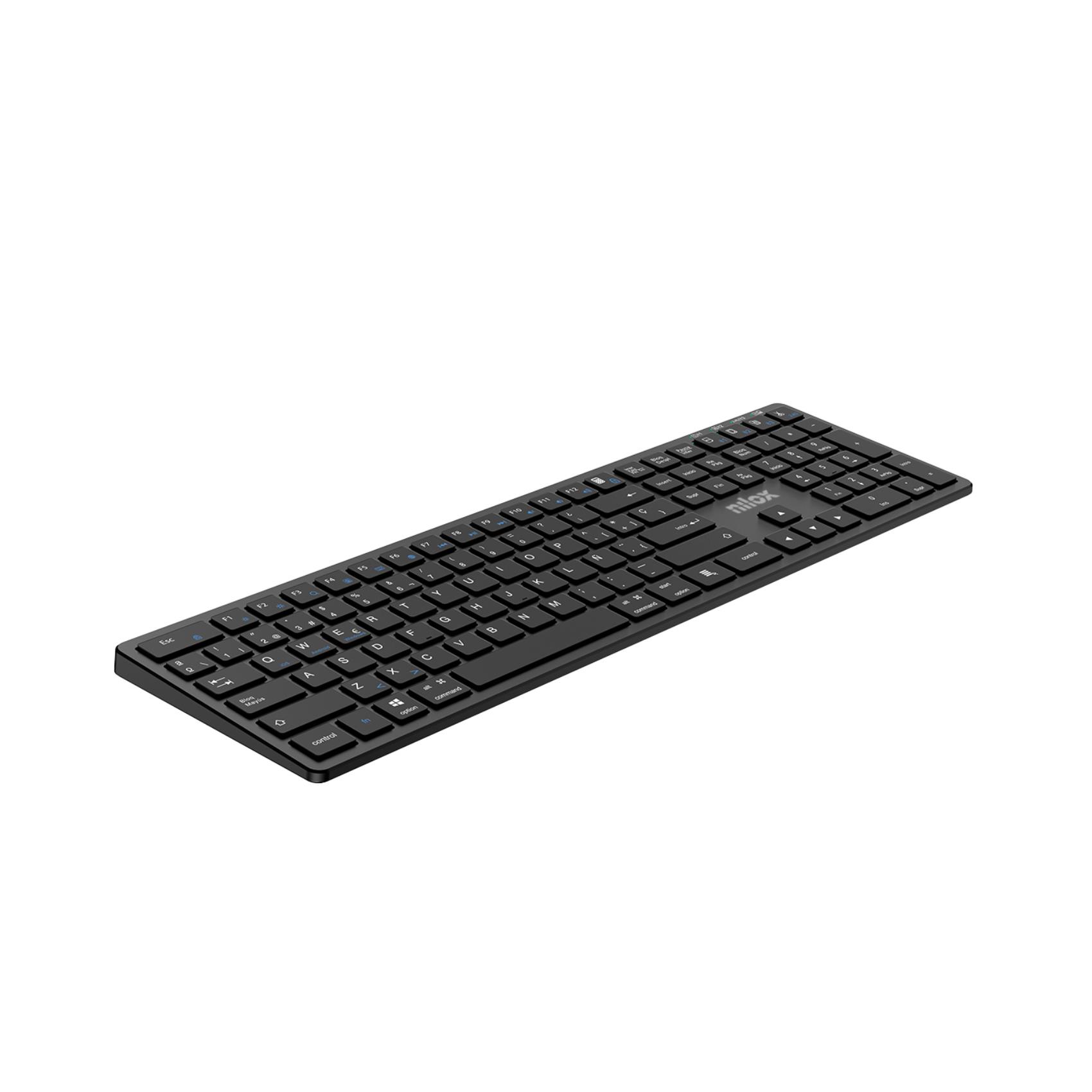 NILOX TECH - Tastiera connessione wireless DUAL (BT 5.2 e Dongle 2.4GHZ), ricaricabile tramite porta USB-C, cavo incluso, 110 tasti, layout italiano, connessione simultanea 3