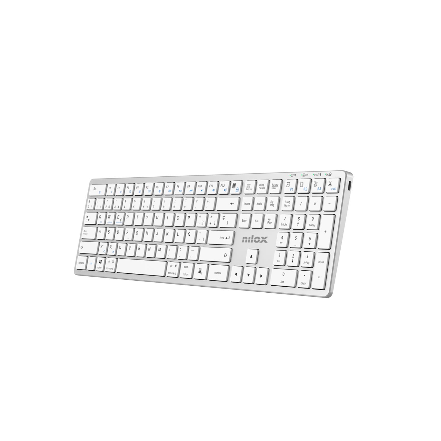 NILOX PC COMPONENTS NILOX TECH - Tastiera connessione wireless DUAL (BT 5.2 e Dongle 2.4GHZ), ricaricabile tramite porta USB-C, cavo incluso, 110 tasti, layout italiano, connessione simultanea