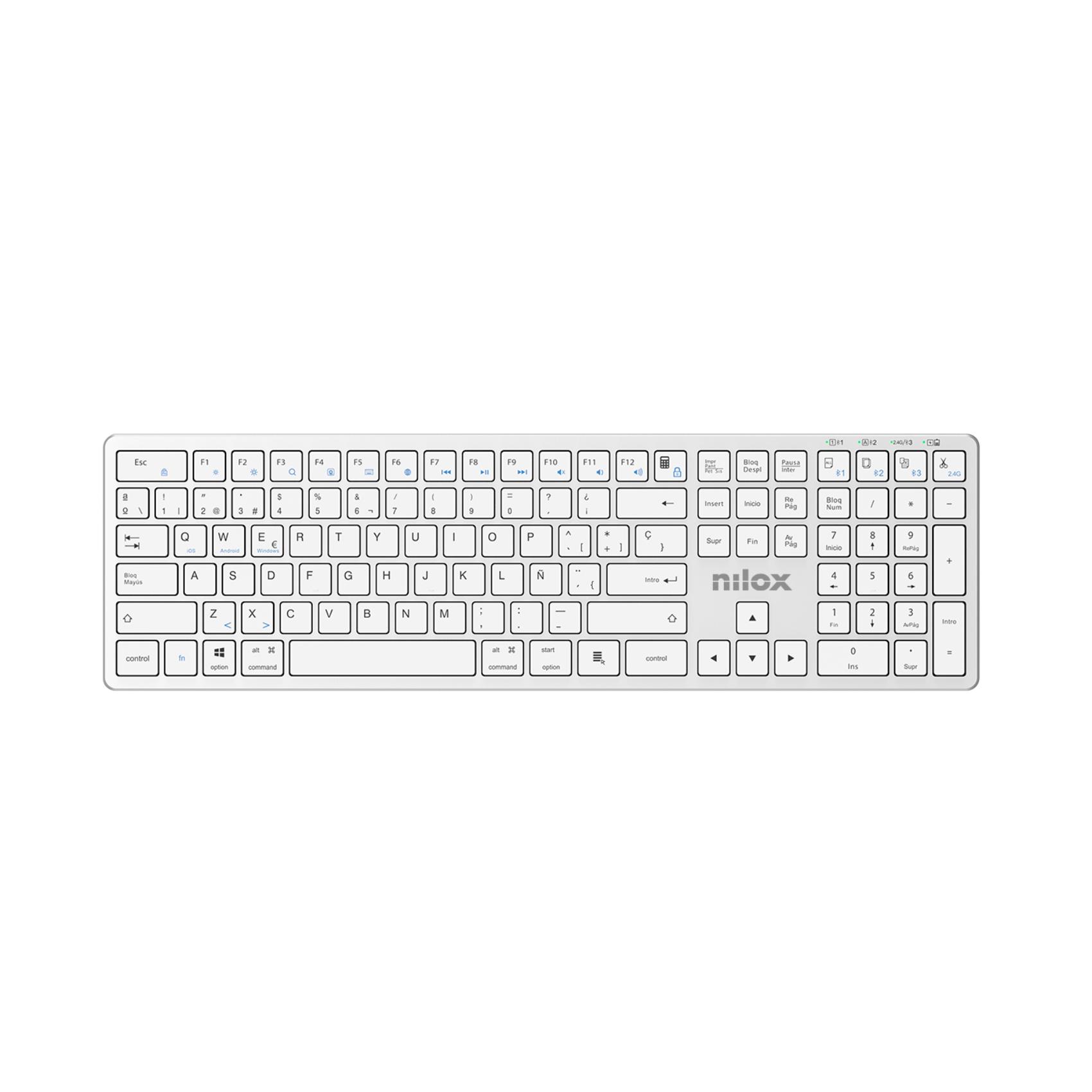 NILOX TECH - Tastiera connessione wireless DUAL (BT 5.2 e Dongle 2.4GHZ), ricaricabile tramite porta USB-C, cavo incluso, 110 tasti, layout italiano, connessione simultanea 2