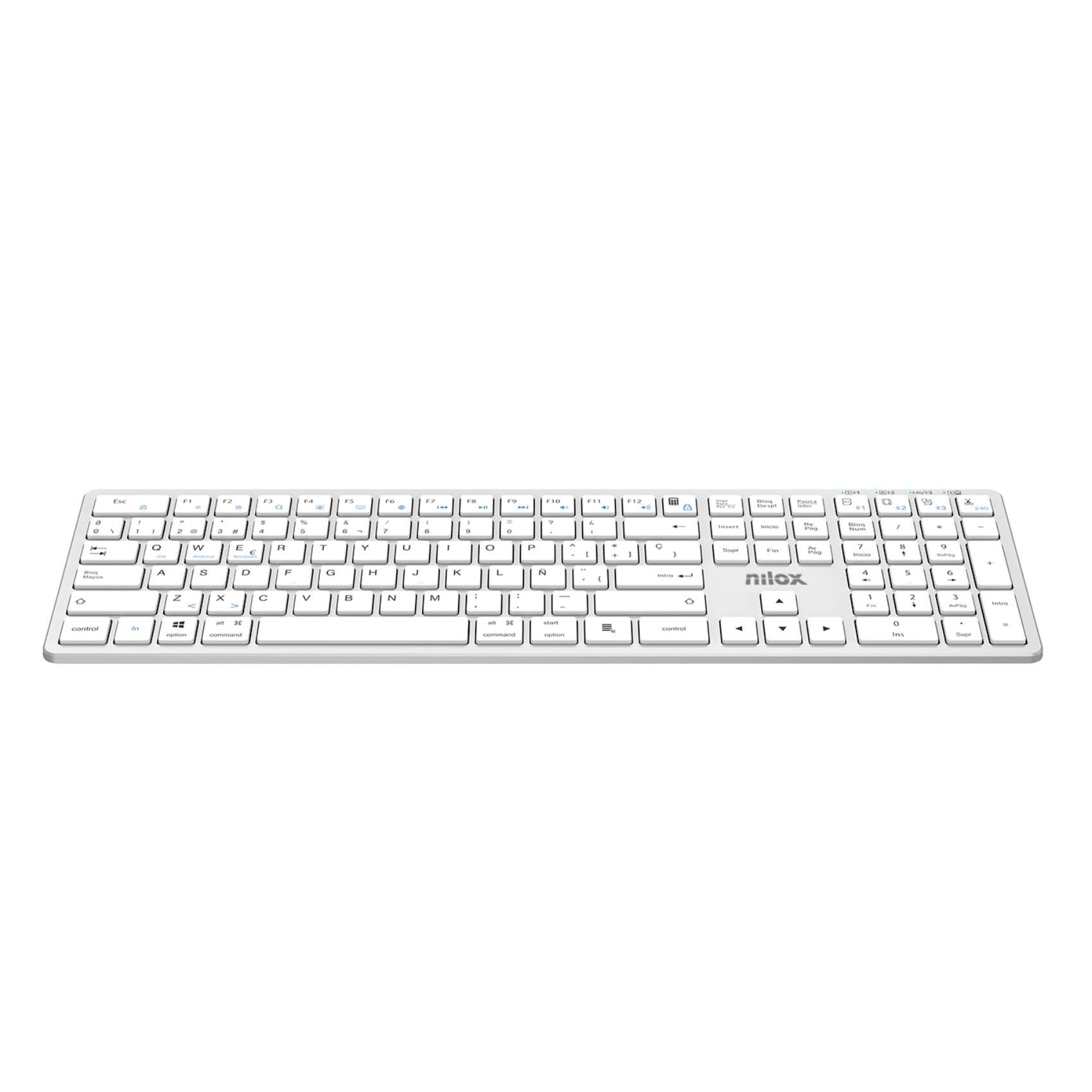 NILOX TECH - Tastiera connessione wireless DUAL (BT 5.2 e Dongle 2.4GHZ), ricaricabile tramite porta USB-C, cavo incluso, 110 tasti, layout italiano, connessione simultanea 3