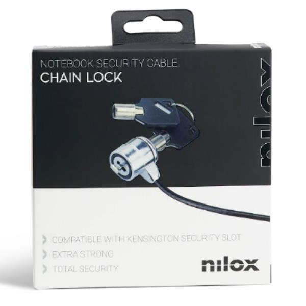 NILOX TECH - Cavo sicurezza con chiave, lunghezza cavo 1.8 mt, 2 chiavi in dotazione, slot K di sicurezza standard Kensington da 7.3mm 8