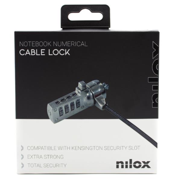NILOX TECH - Lucchetto di sicurezza con combinazione, lunghezza cavo 1.8 mt, combinazione riconfigurabile a 4 cifre, slot di sicurezza Kensington® K-Slot standard 4