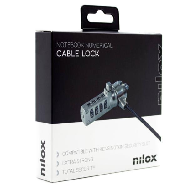 NILOX TECH - Lucchetto di sicurezza con combinazione, lunghezza cavo 1.8 mt, combinazione riconfigurabile a 4 cifre, slot di sicurezza Kensington® K-Slot standard 5