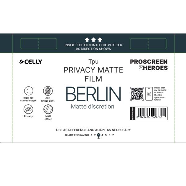 CELLY PROFILMPRO PRIVACY MATTE - Pellicola trasparente da 5 pezzi con finitura opaca con effetto Privacy compatibile con il plotter ProScreenPro - BERLIN (PROSCREEN ZHEROES)