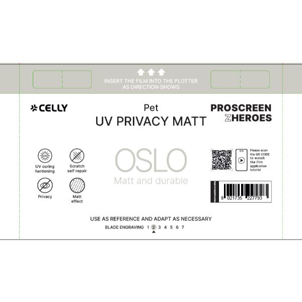 CELLY PROFILMPRO MATTE UV - Pellicola trasparente UV da 5 pezzi con finitura opaca con effetto Privacy compatibile con il plotter ProScreenPro - OSLO (PROSCREEN ZHEROES)