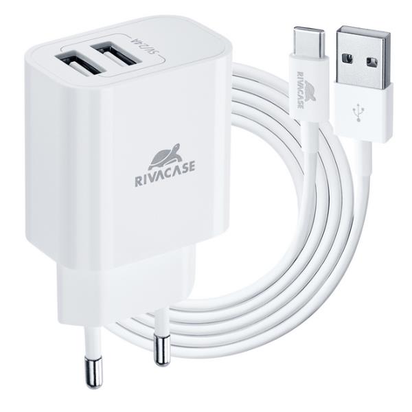 RIVACASE CARICATORE DA MURO 12W 2 USB A + CAVO RICARICA USB C