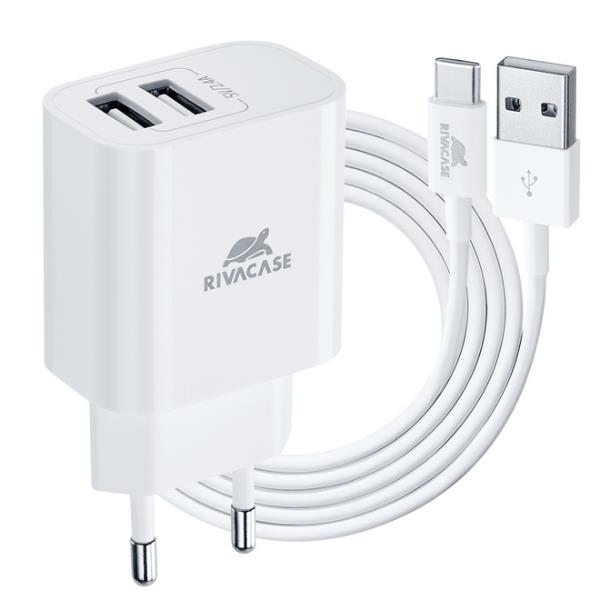 CARICATORE DA MURO 12W 2 USB A + CAVO RICARICA USB C 5