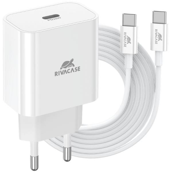 RIVACASE Caricatore da muro WD4 EU bianco 20 W PD 3.0/ 1 USB-C, con cavo USB-C/USB-C