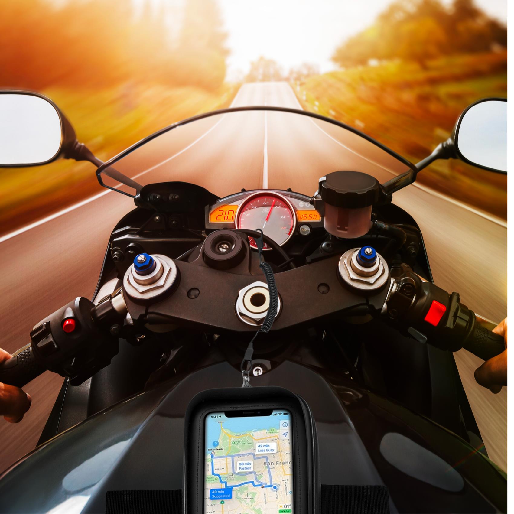 RIDEMAGNET - Supporto universale per smartphone utilizzabile in moto, attacco magnetico al serbatoio, funzione touch screen, resistente all'acqua, cavo a spirale 2
