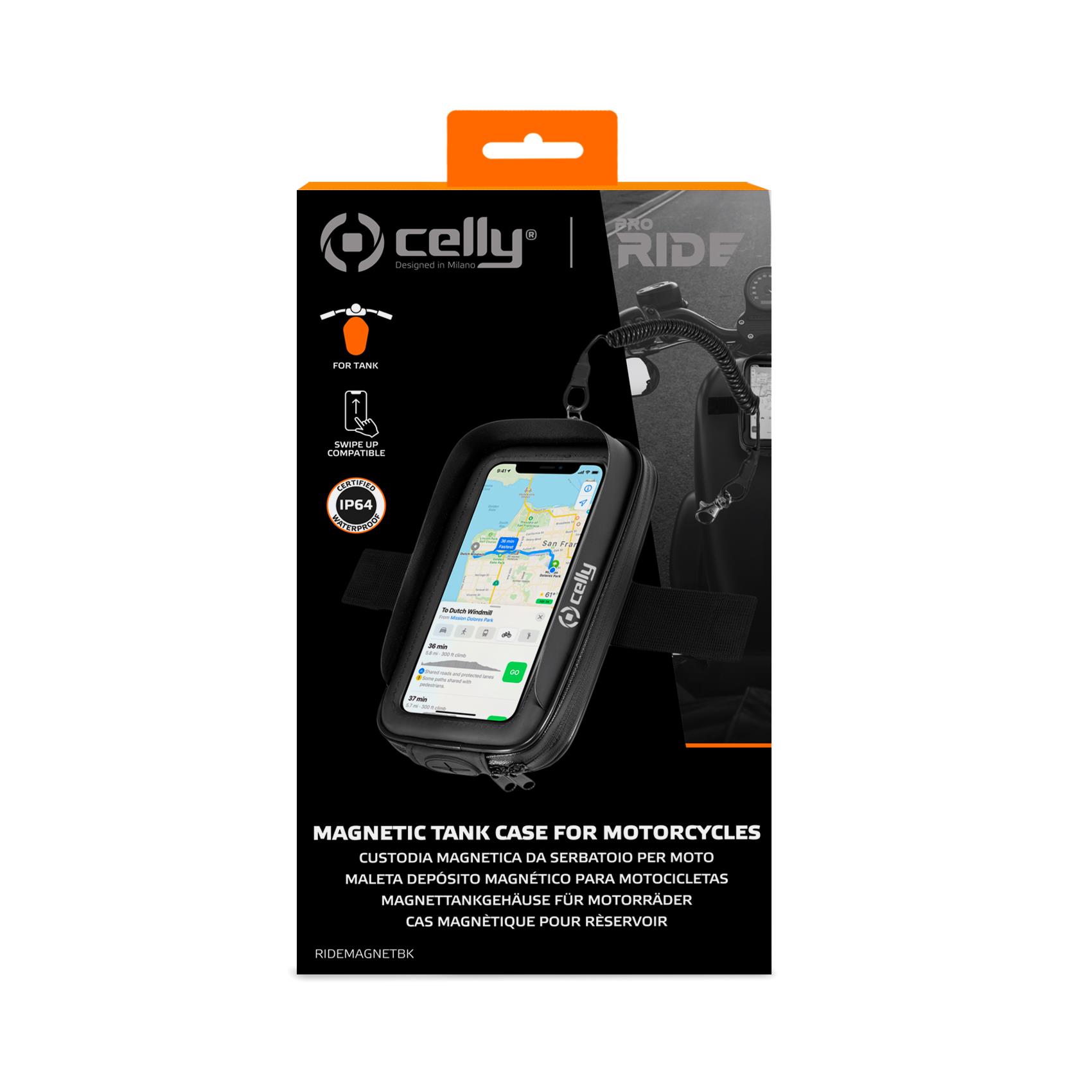 RIDEMAGNET - Supporto universale per smartphone utilizzabile in moto, attacco magnetico al serbatoio, funzione touch screen, resistente all'acqua, cavo a spirale 4