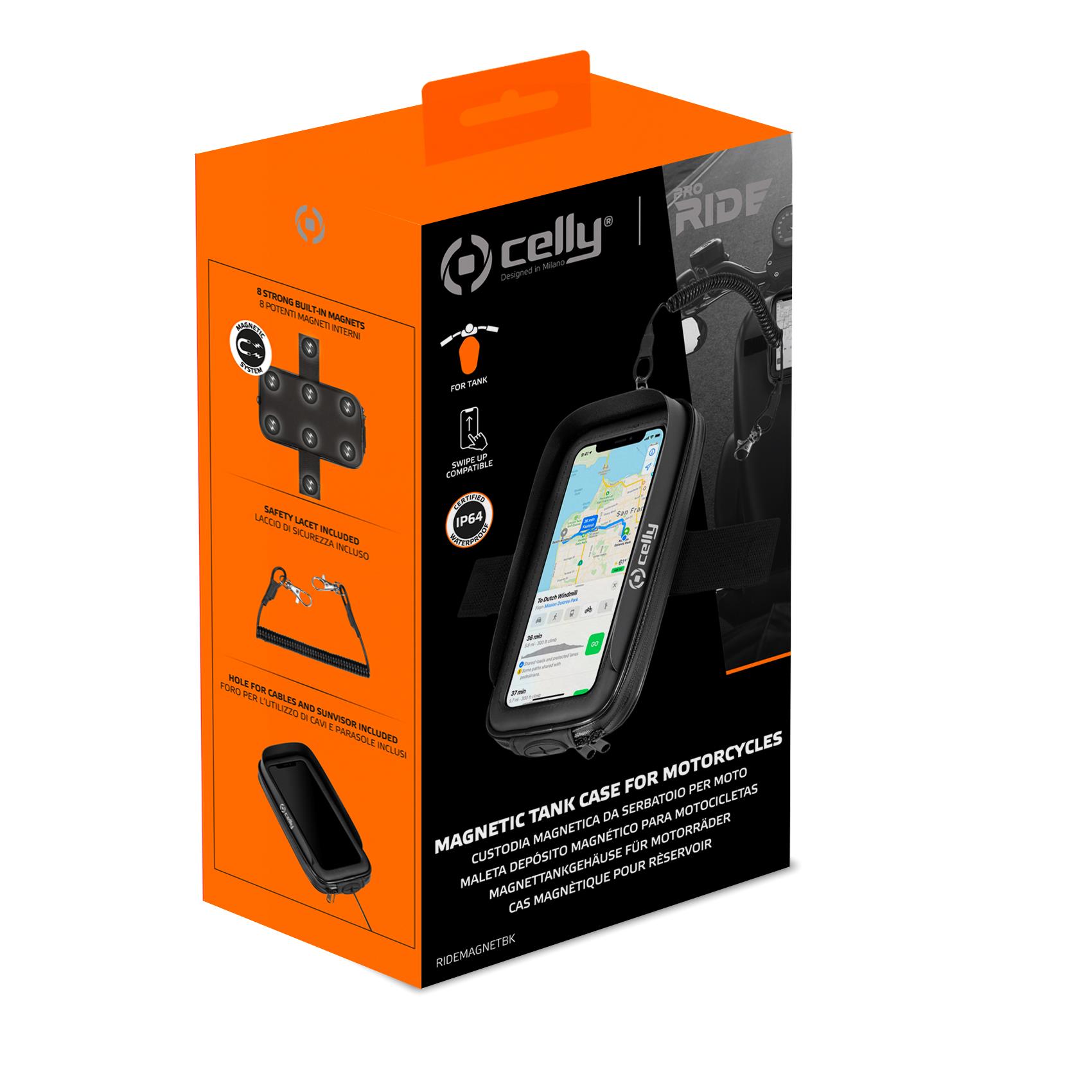 RIDEMAGNET - Supporto universale per smartphone utilizzabile in moto, attacco magnetico al serbatoio, funzione touch screen, resistente all'acqua, cavo a spirale 5