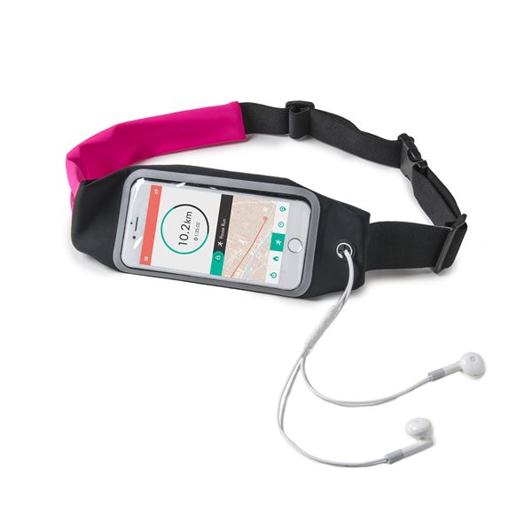 CELLY RUNBDUO - Cintura elastica regolabile ultra leggera, tasca interna porta smartphone, finestra trasparente per utilizzo touch, auricolari stereo jack 3,5mm, compatibili device 5"