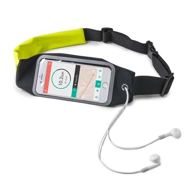 CELLY RUNBDUO - Cintura elastica regolabile ultra leggera, tasca interna porta smartphone, finestra trasparente per utilizzo touch, auricolari stereo jack 3,5mm, compatibili device 6.5"
