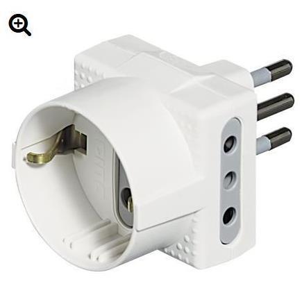 Adattatore 2 Prese F. 10A,e Presa F. Tedesca, Presa Maschio 10A -Bianco- 2