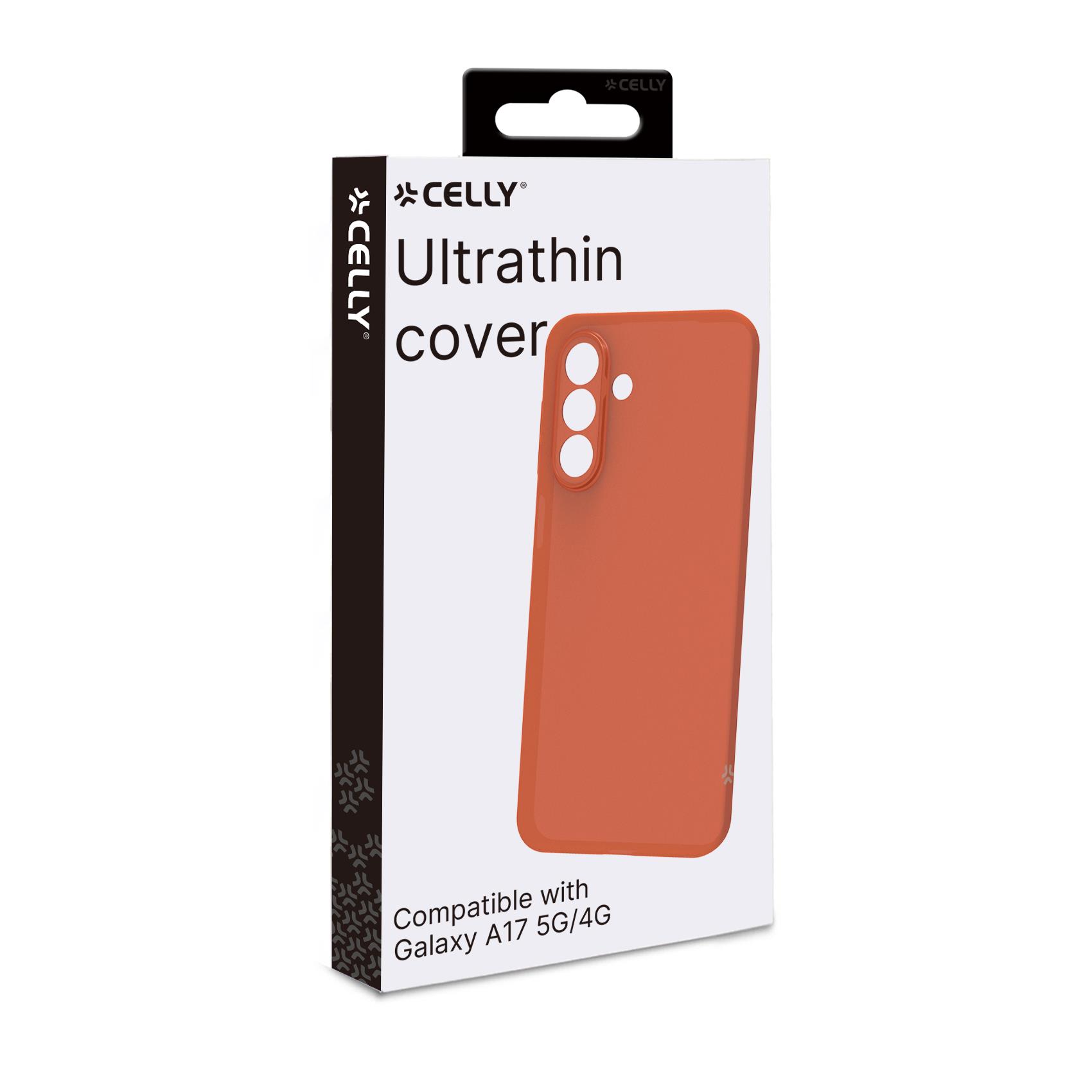 SANDCASE - Cover morbida in TPU con tasti e bordo fotocamera a contrasto, effetto sabbiato colore trasparente arancione compatibile con Samsung Galaxy A17 5G/ A17 5G EE/ A17 4G 2
