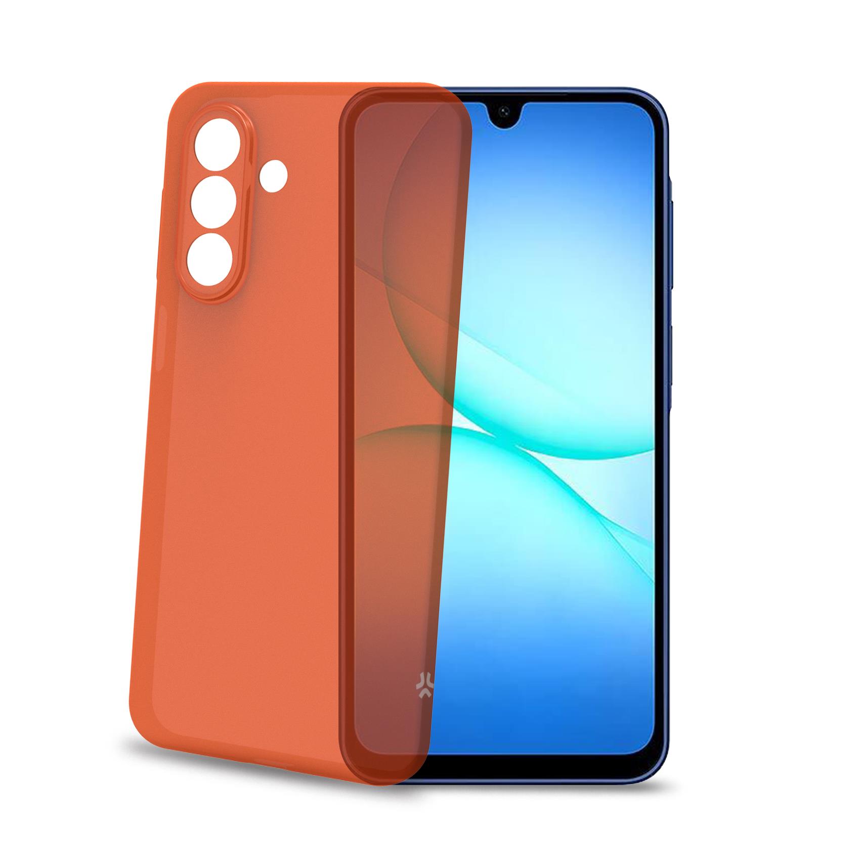 SANDCASE - Cover morbida in TPU con tasti e bordo fotocamera a contrasto, effetto sabbiato colore trasparente arancione compatibile con Samsung Galaxy A17 5G/ A17 5G EE/ A17 4G 4