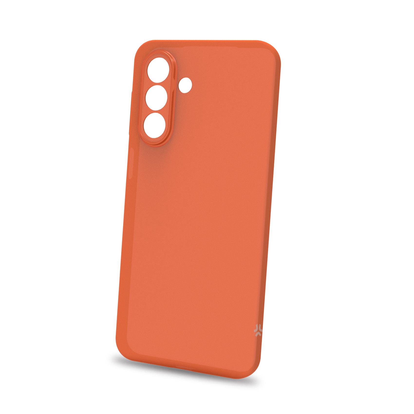 SANDCASE - Cover morbida in TPU con tasti e bordo fotocamera a contrasto, effetto sabbiato colore trasparente arancione compatibile con Samsung Galaxy A17 5G/ A17 5G EE/ A17 4G 5