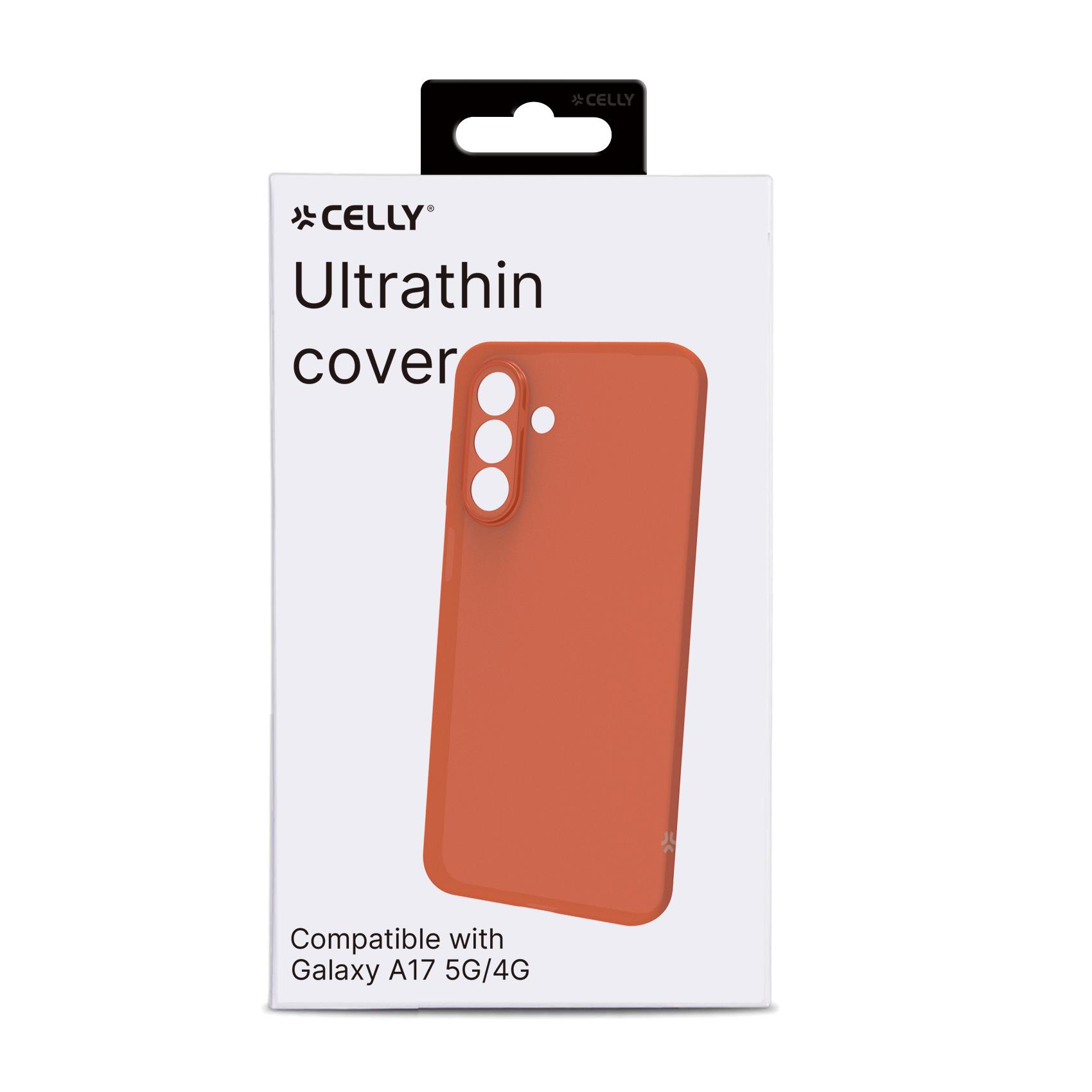 SANDCASE - Cover morbida in TPU con tasti e bordo fotocamera a contrasto, effetto sabbiato colore trasparente arancione compatibile con Samsung Galaxy A17 5G/ A17 5G EE/ A17 4G 6