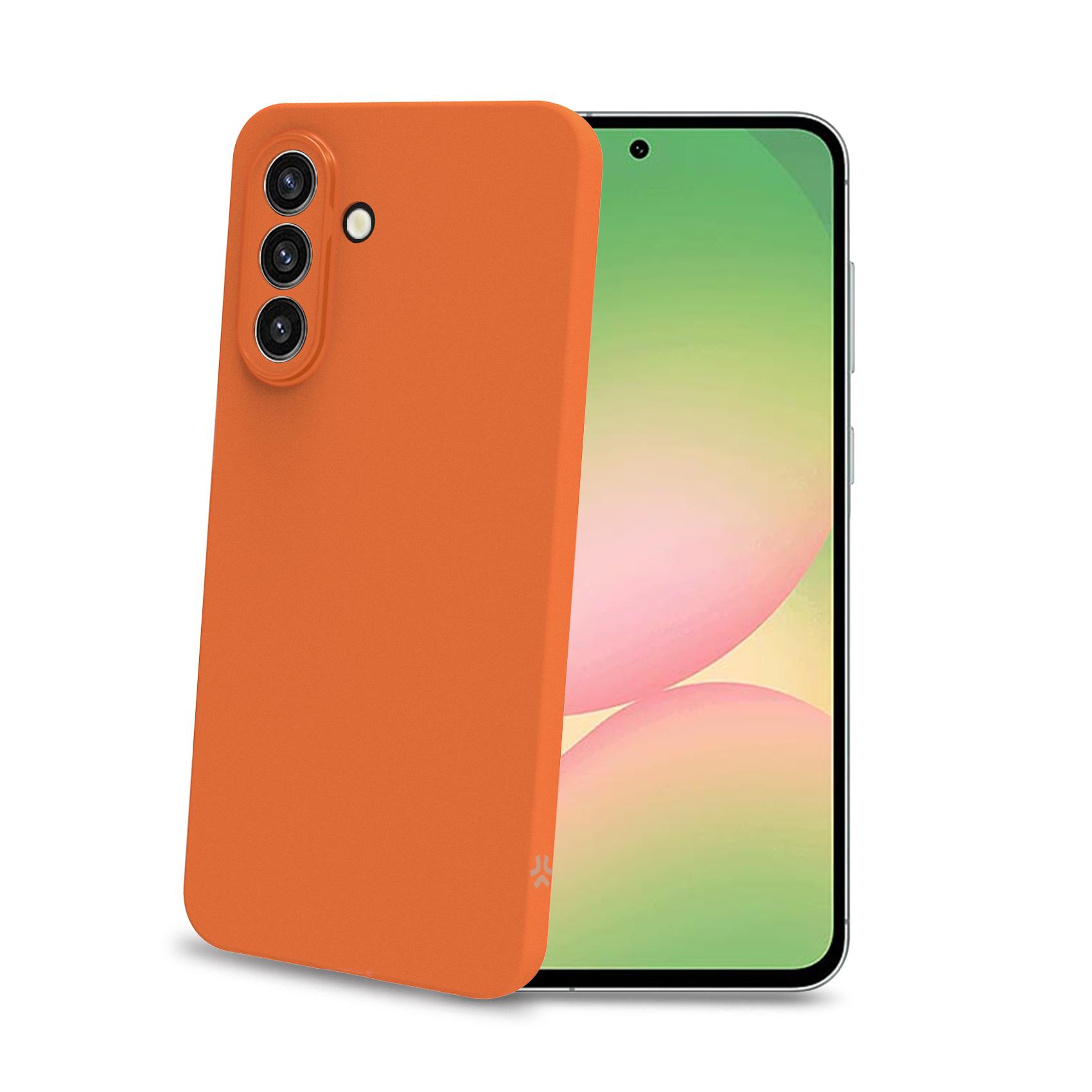 CELLY SANDCASE - Cover morbida in TPU con tasti e bordo fotocamera colore a contrasto, effetto sabbiato colore trasparente arancione compatibile con Samsung Galaxy A57 5G/ A57 5G EE