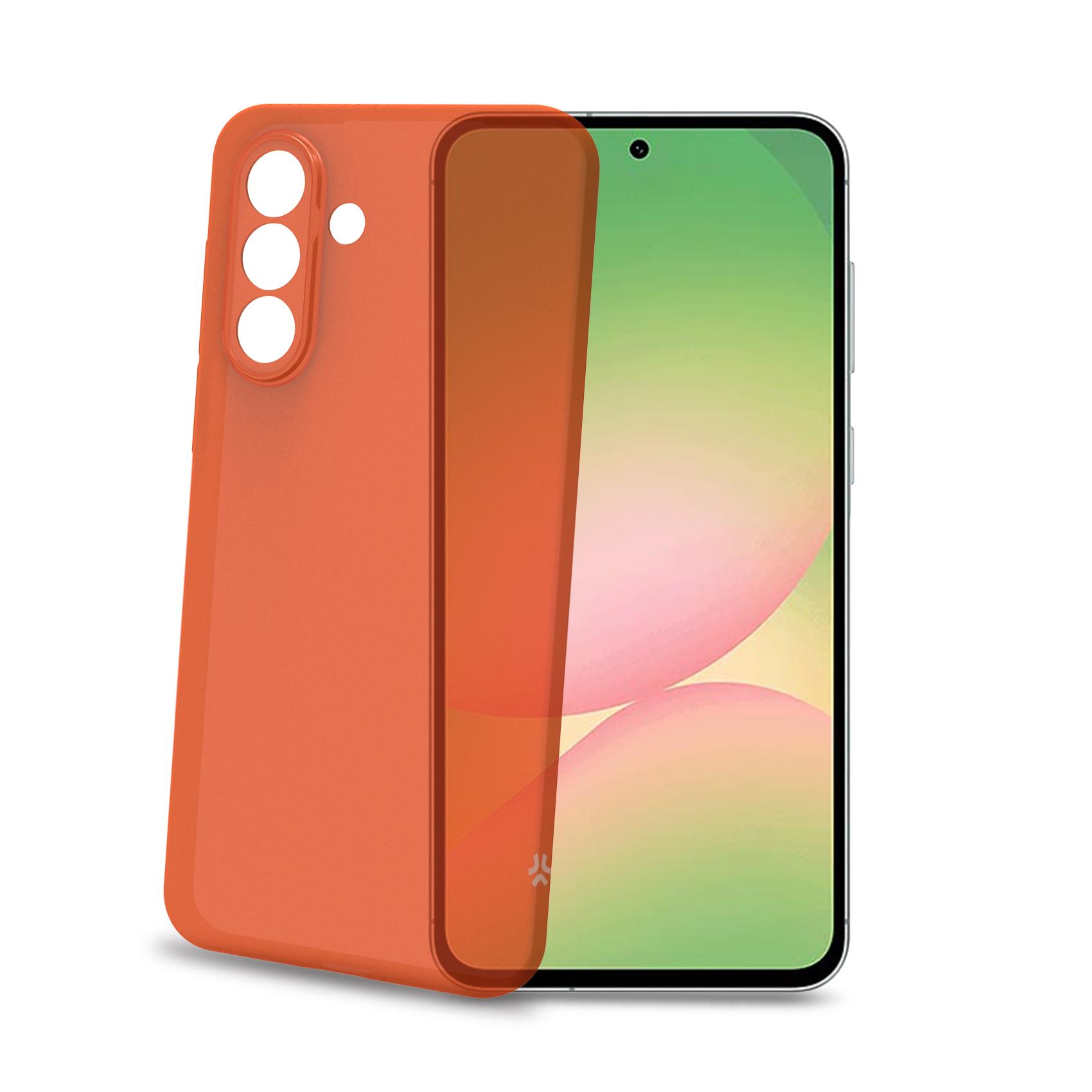 SANDCASE - Cover morbida in TPU con tasti e bordo fotocamera colore a contrasto, effetto sabbiato colore trasparente arancione compatibile con Samsung Galaxy A57 5G/ A57 5G EE 4