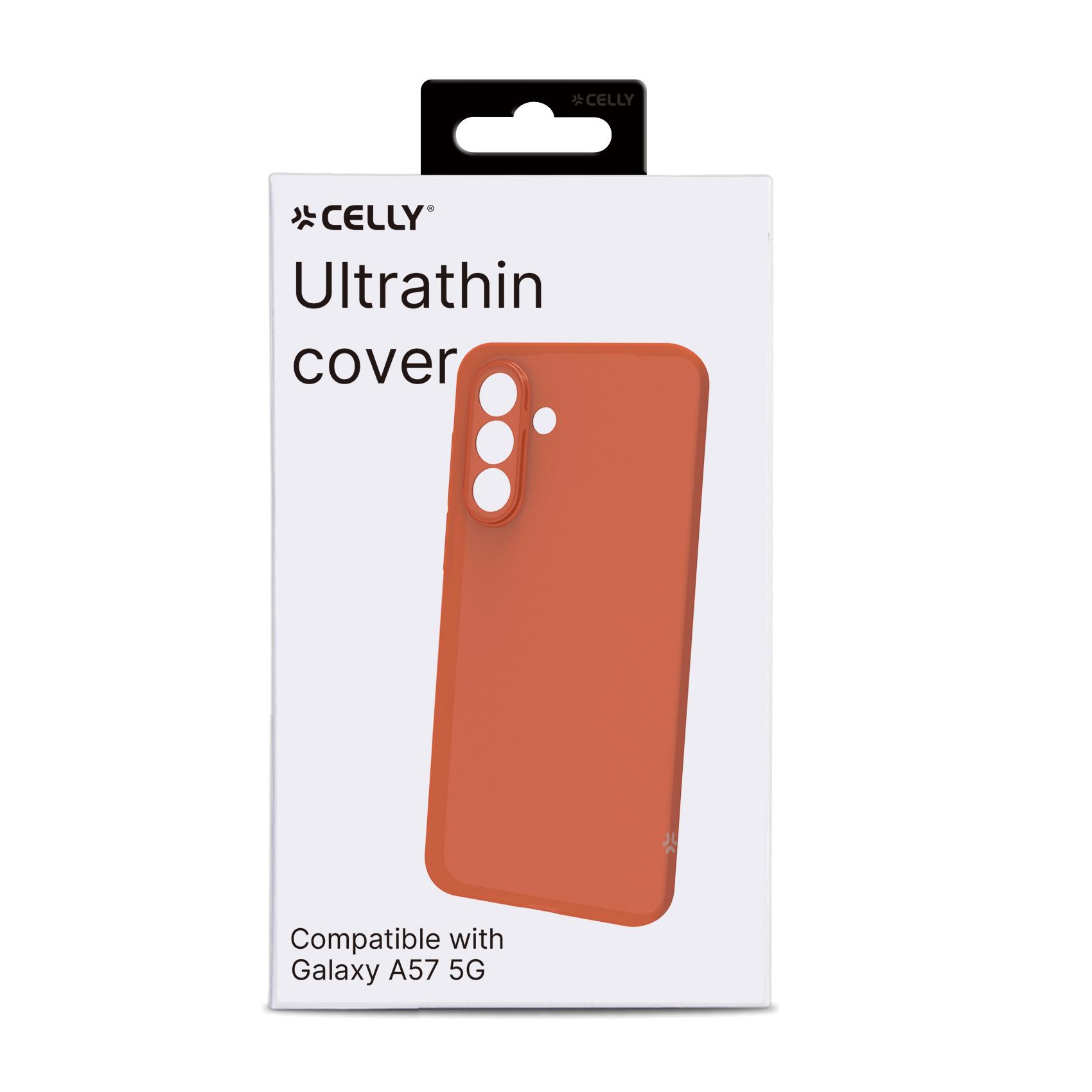 SANDCASE - Cover morbida in TPU con tasti e bordo fotocamera colore a contrasto, effetto sabbiato colore trasparente arancione compatibile con Samsung Galaxy A57 5G/ A57 5G EE 5