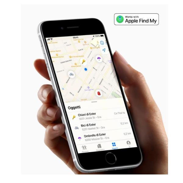 SMARTFINDER - Traccia oggetti compatibile con i dispositivi iOS, utilizza App "Dov'è" preinstallata sui device iOS, consente di localizzare oggetti, batteria litio intercambiale 5