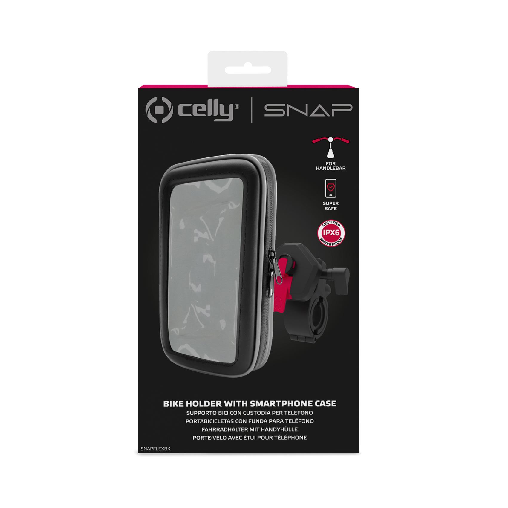 SNAPFLEX – Supporto universale per bici e ebike, sistema modulare ad incastro, utilizzo manubrio, compatibile con smartphone fino a 6.9" dimensione display, finestra per touch 5