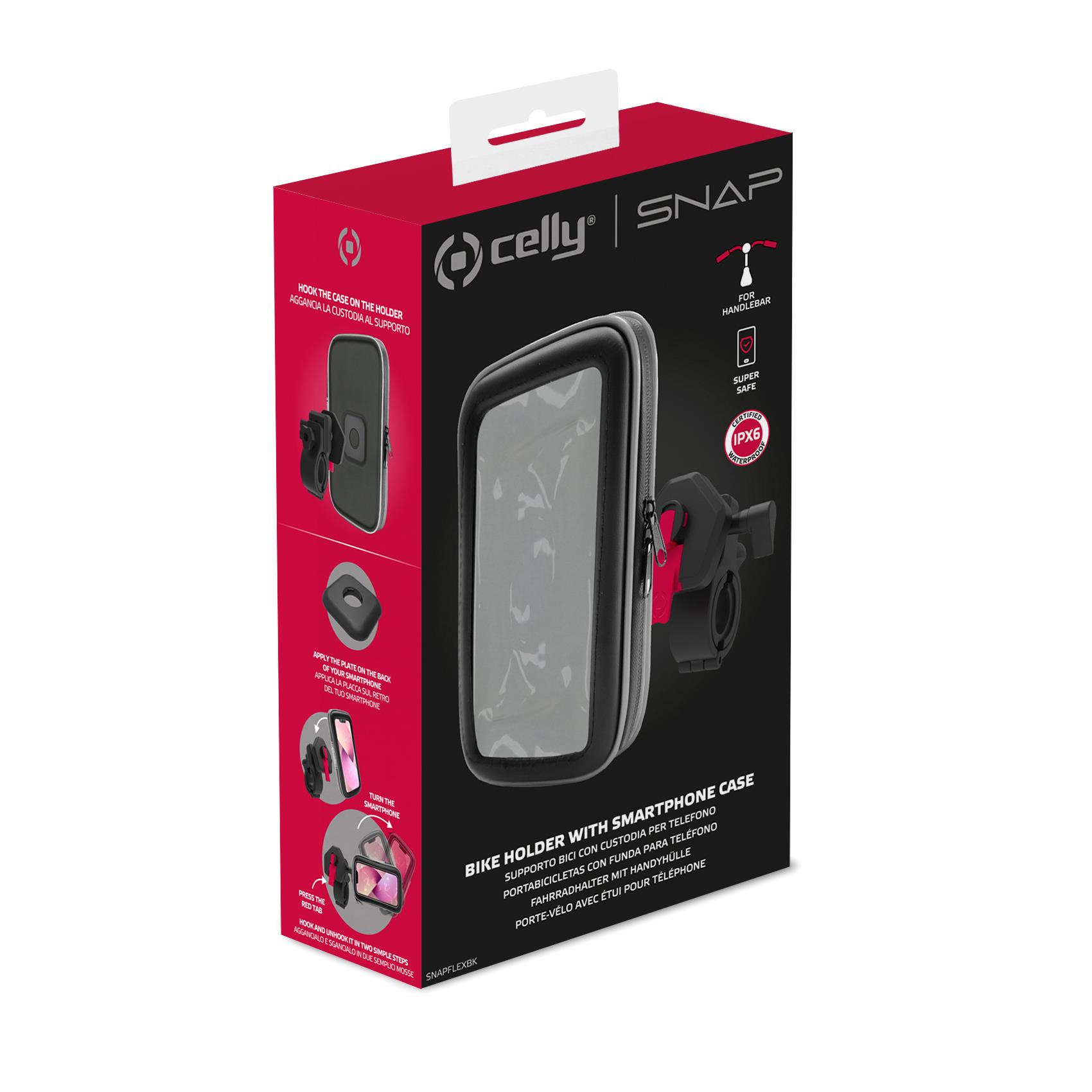 SNAPFLEX – Supporto universale per bici e ebike, sistema modulare ad incastro, utilizzo manubrio, compatibile con smartphone fino a 6.9" dimensione display, finestra per touch 7