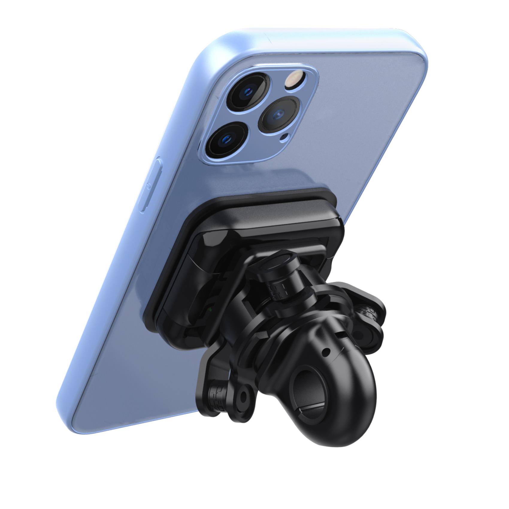 SNAPMAGMIRROR - Supporto universale per smartphone, fissaggio modulare ad incastro, aggancio allo specchietto della moto, placca universale in confezione, inclinabile fino a 360° 3