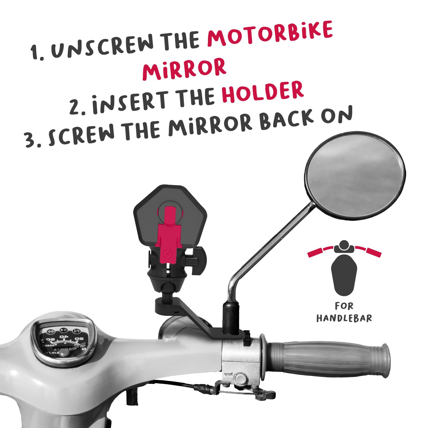 SNAPMIRROR - Supporto universale per smartphone, aggancio specchietto motocicletta, sistema modulare ad incastro, inclinazione fino a 360°, placca universale in confezione 5